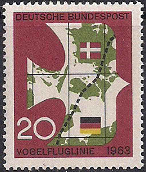 ФРГ 1963 год. Открытие кратчайшего сообщения между Германией и Копенгагеном. 1 марка