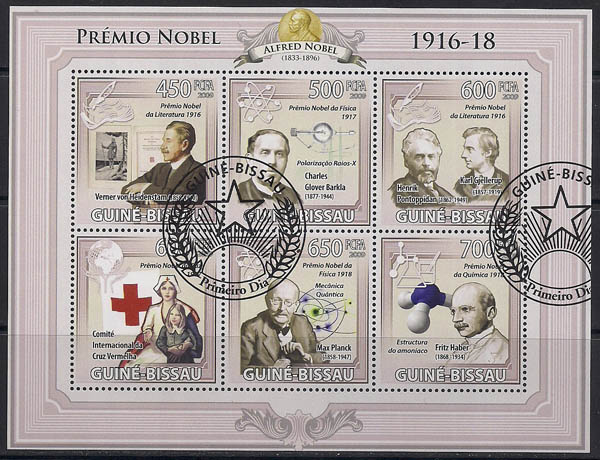 Гвинея-Биссау 2009 год. Нобелевские лауреаты с 1916 по 1918 год. 1 гашёный малый лист