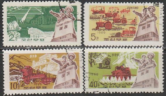 КНДР 1969 год. Задачи сельскохозяйственной революции, 4 гашёные марки 
