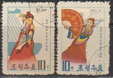 КНДР 1963 год. Международный конкурс музыки и танцев, 2 гашёные марки 