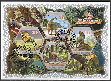 Кот дИвуар 2018 год. Динозавры, гашёный малый лист 