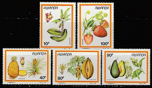 Руанда 1987 год. Фрукты, ягоды, 5 марок 