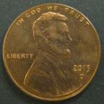 Монета 1 цент США 2013 год