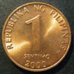 Монета 1 сентимо 2000 г. Филиппины