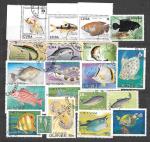 Набор иностранных марок. Рыбы, 20 гашеных марок