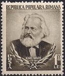 Румыния 1953 год. 70 лет со дня смерти К. Маркса. 1 марка с наклейкой