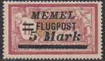Германия Рейх (Мемель) 1922 год. Авиапочта. НДП нового номинала (5 марок) на марке с номиналом 1 франк. 1 марка из серии