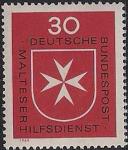 ФРГ 1969 год. Мальтийская служба помощи. Эмблема - Мальтийский Крест. 1 марка