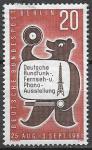 ФРГ. Берлин 1961 год. Выставка теле и радио вещания. Медведь, 1 марка. наклейка