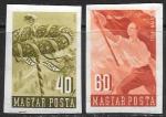 Венгрия 1954 год. День трудящихся, 2 беззубцовые марки с наклейкой