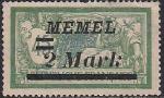 Германия Рейх (Мемель) 1922 год. НДП нового номинала (2 марки) на марке с номиналом 45 сантимов. 1 марка из серии с наклейкой