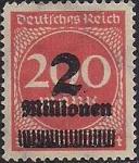 Германия (Рейх) 1923 год. Стандарт (ном. 200). Надпечатка дополнительного номинала. 1 марка из серии