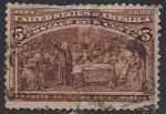 США 1893 год. Колумб и Изабелла Первая (ном. 5). 1 гашеная марка из серии