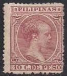 Филиппины 1894 год. Король Альфонс 13-й (ном. 10). 1 марка с наклейкой из серии