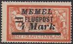 Германия Рейх (Мемель) 1922 год. Авиапочта. НДП нового номинала (4 марки) на марке с номиналом 2 франка. 1 марка из серии