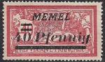Германия Рейх (Мемель) 1922 год. НДП нового номинала (40 пфеннигов) на марке с номиналом 40 сантимов. 1 марка из серии