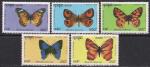 Камбоджа 1993 год. Филвыставка "Бразилия-93". Бабочки. 5 марок с наклейкой