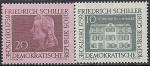 ГДР 1959 год. 200 лет со дня рождения Фридриха Шиллера. Дом поэта в Веймере. 2 марки с наклейкой