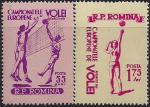 Румыния 1955 год. Первенство Европы по волейболу в Бухаресте. 2 марки с наклейкой