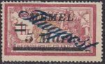 Германия Рейх (Мемель) 1922 год. Авиапочта. НДП нового номинала (5 марок) на марке с номиналом 1 франк. 1 марка с наклейкой из серии