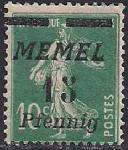 Германия Рейх (Мемель) 1922 год. НДП нового номинала (15 пфеннигов) на марке с номиналом 10 сантимов. 1 марка с наклейкой из серии