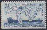США 1955 год. 100 лет внутреннему водному сообщению. 1 марка