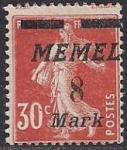 Германия Рейх (Мемель) 1922 год. НДП нового номинала (8 марок) на марке с номиналом 30 сантимов. 1 марка из серии