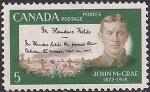 Канада 1968 год. 50 лет со дня смерти поэта Джона Маккрея. Стихотворение "На полях Фландрии" 1 марка