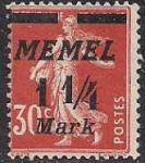 Германия Рейх (Мемель) 1922 год. НДП нового номинала (1 1/4 марки) на марке с номиналом 30 сантимов. 1 марка из серии 