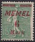 Германия Рейх (Мемель) 1922 год. НДП нового номинала (6 марок) на марке с номиналом 15 сантимов. 1 марка из серии