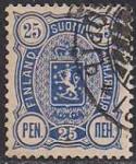Русская Финляндия 1889-92 год. Герб. 25 пенни (синяя). 1 гашеная марка из серии