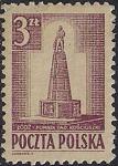 Польша 1945 год. Памятник Т. Костюшко в Лодзи. 1 марка с наклейкой