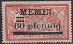 Германия Рейх (Мемель) 1922 год. НДП нового номинала (60 пфеннигов) на марке с номиналом 40 сантимов. 1 марка с наклейкой из серии