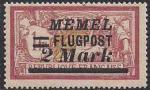 Германия Рейх (Мемель) 1922 год. Авиапочта. НДП нового номинала (2 марки) на марке с номиналом 1 франк. 1 марка из серии