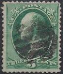 США 1870 год. Президент Д. Вашингтон (ном. 3). 1 гашеная марка из серии