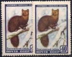 СССР 1957 год. Баргузинский соболь (1913). Разновидность - темный цвет на левой марке 