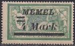 Германия Рейх (Мемель) 1922 год. НДП нового номинала (4 марки) на марке с номиналом 45 сантимов. 1 марка с наклейкой из серии