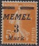 Германия Рейх (Мемель) 1922 год. НДП нового номинала (3 марки) на марке с номиналом 5 сантимов. 1 марка из серии