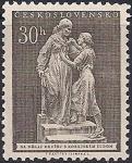 ЧССР 1953 год. Солидарность с Кореей. Скульптурная группа - чешская и корейская девушки. 1 марка