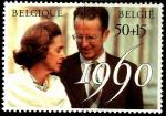 Бельгия 1990 год. 30 лет свадьбы короля Бодуэна и королевы Фабиолы. 1 марка