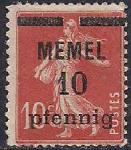 Германия Рейх (Мемель) 1922 год. НДП нового номинала (10 пфеннигов) на марке с номиналом 10 сантимов. 1 марка с наклейкой  из серии