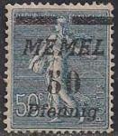 Германия Рейх (Мемель) 1922 год. Авиапочта. НДП нового номинала (50 пфеннигов) на марке с номиналом 50 сантимов. 1 марка из серии
