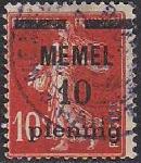 Германия Рейх (Мемель) 1922 год. НДП нового номинала (10 пфеннигов) на марке с номиналом 10 сантимов. 1 гашеная марка из серии