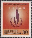 ФРГ 1968 год. Международный день защиты прав человека. Символы - лавровый венок и пламя. 1 марка