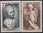 Франция 1950 год. Красный Крест. Скульптуры Гудона и Фальконе, 2 марки (наклейка)