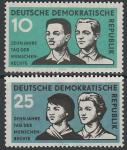 ГДР 1958 год. 10 лет Всеобщей Декларации прав человека ООН, 2 марки (с наклейкой)