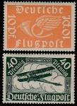 Германия (Рейх) 1919 год. Авиапочта. Почтовый рожок и биплан, 2 марки 