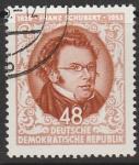 ГДР 1953 год. 125 лет со дня смерти композитора Франца Шуберта, 1 марка (гашёная)