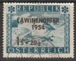 Австрия 1954 год. Сход лавины на горнолыжном курорте Санкт-Кристофер на Арльберге, 1 марка с надпечаткой (гашёная)