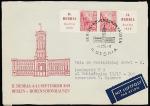 ГДР 1959 год. Филвыставка в Берлине, 2 марки с купонами  и спецгашением (на листе конверта)